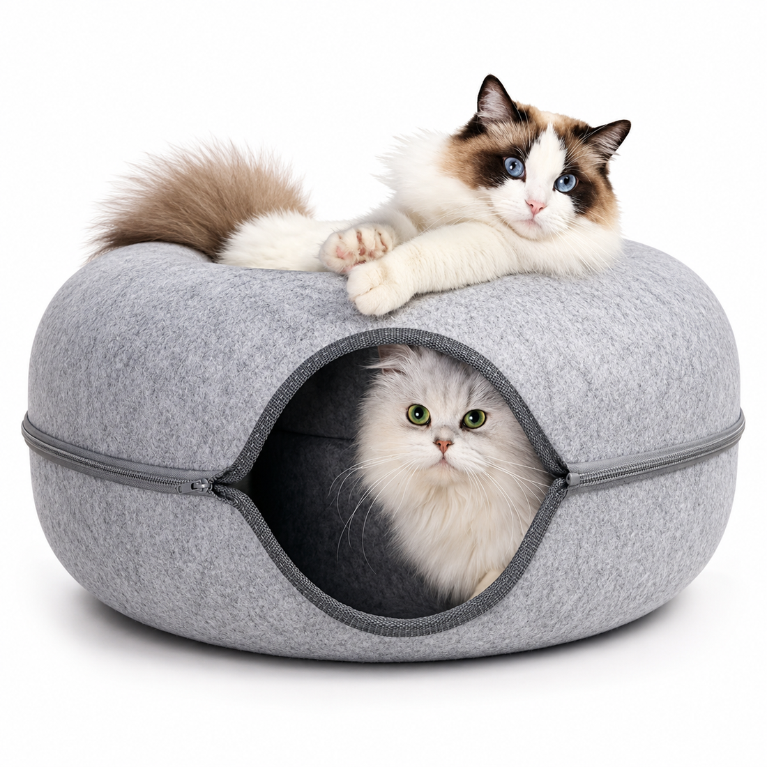 Naduva™ Cozy Cat Tunnel Bed — Donut Nest & Scratcher